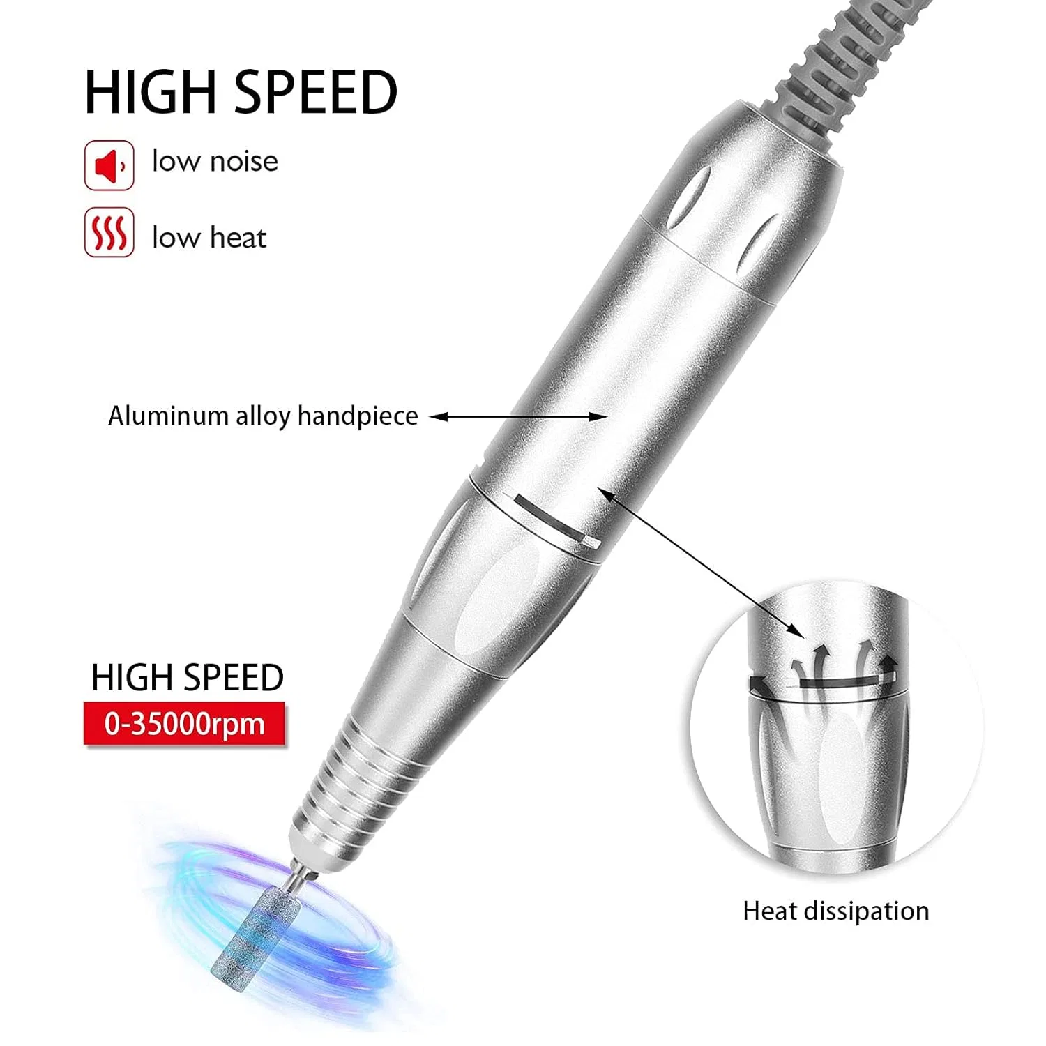 Электрическая ручка-фрезер для ногтей, 35000 об/мин Equlup — фото 4