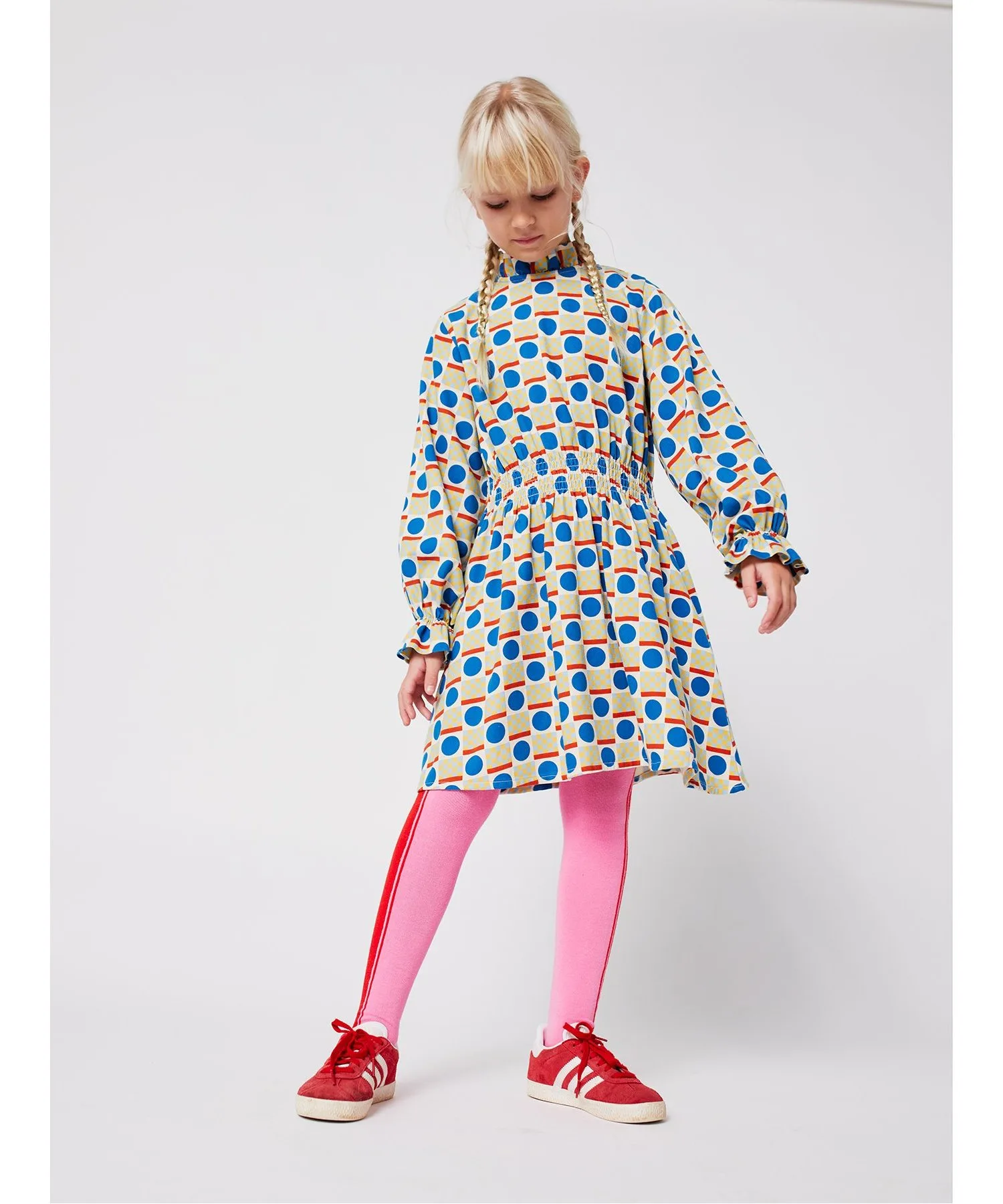 Детское платье с геометрическим рисунком Bobo Choses Geometric Scacs off-white — фото 2