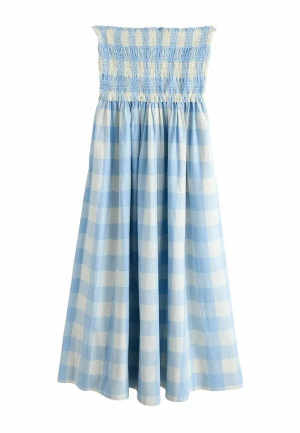 Платье-Бандо с присборенным лифом, миди, макси-платье Next, Chambray Blue Gingham Check — фото 4