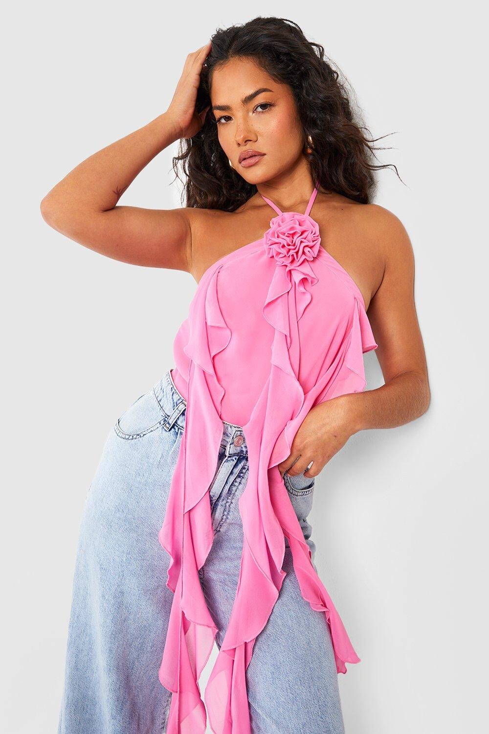 

Боди rose extreme с рюшами Boohoo, розовый