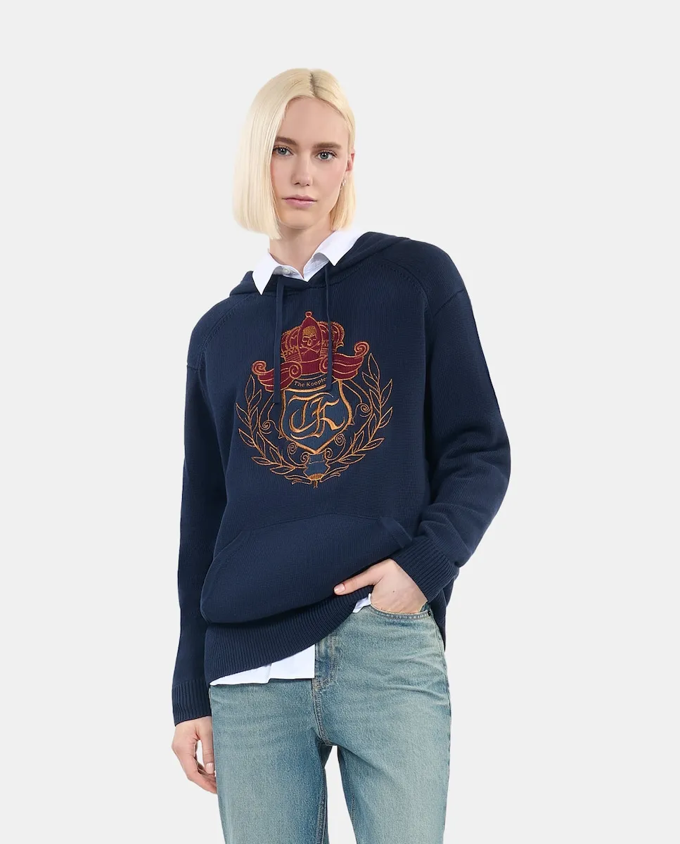 

Женский свитер с капюшоном и вышитым щитом The Kooples, тёмно-синий