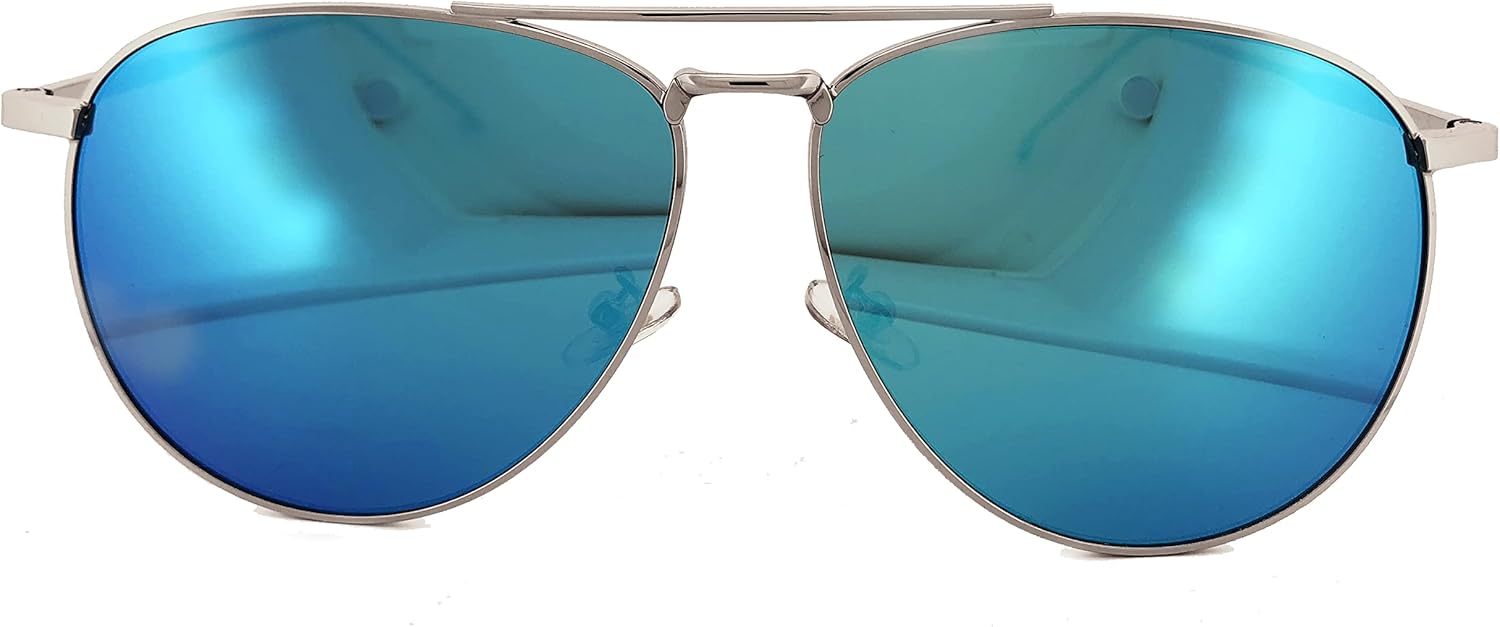 

97-25 RAKOSTA Большие плоские солнцезащитные очки-авиаторы с металлическими линзами, зеркальными линзами под УФ-излучение, классические ретро-очки для женщин и мужчин (СИНИЕ, 61) O2 eyewear, Blue