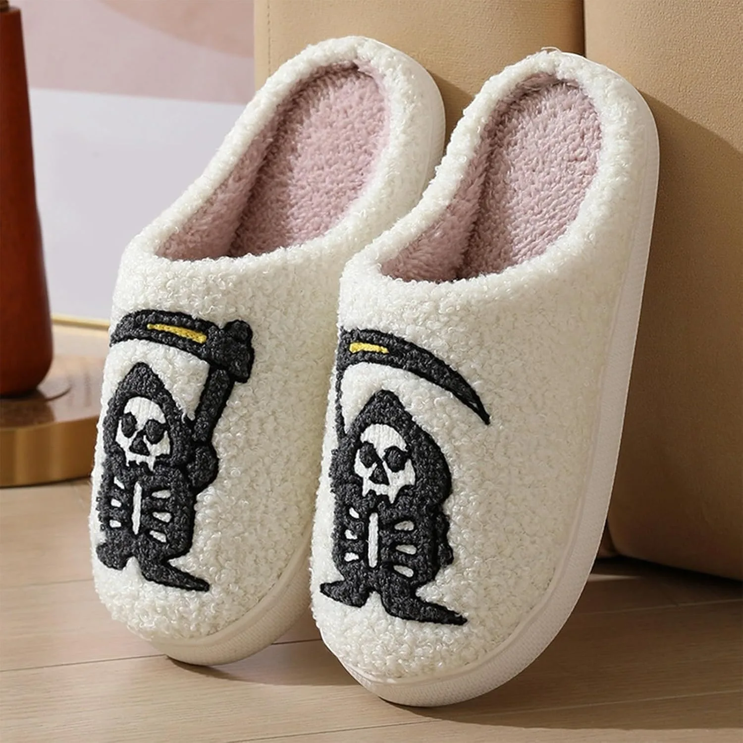 Теплые зимние тапочки Generic Halloween Skeleton для мужчин и женщин, для дома и улицы, удобные, повседневные, без шнуров, из ткани Generisch, белый — фото 3
