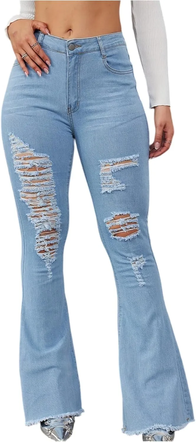 

Рваные джинсы женские Bell Bottoms с эффектом подтяжки ягодиц hayudier