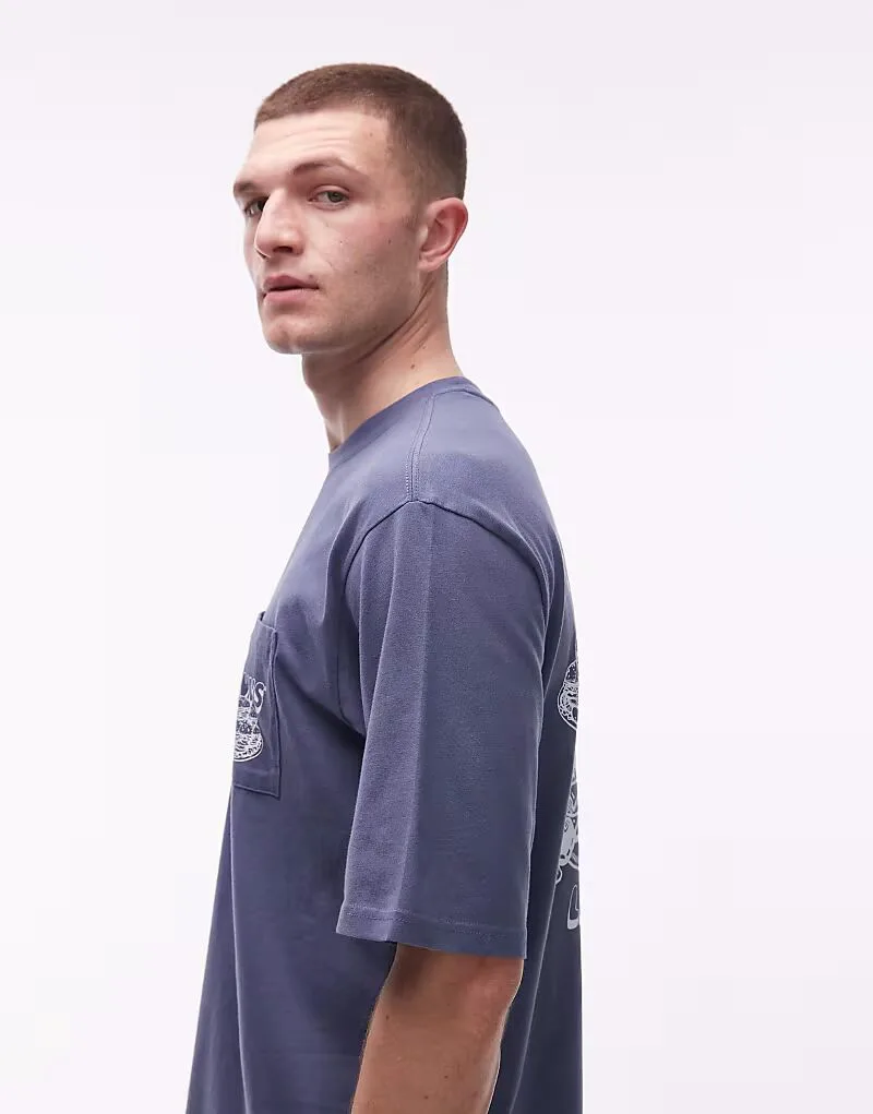 Футболка оверсайз Levi's с графическим принтом на спине, темно-синего цвета — фото 4