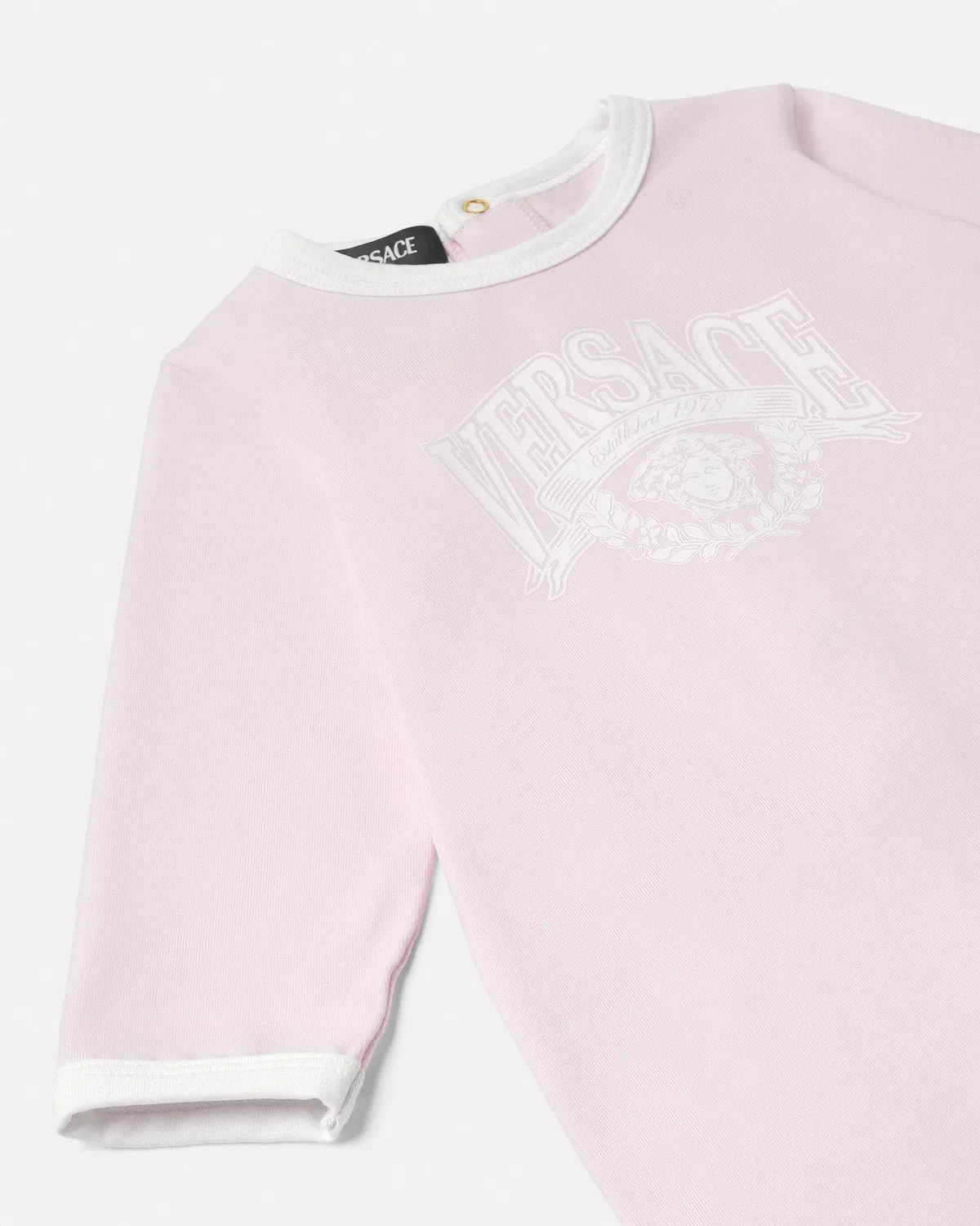 Детский пижамный комплект из хлопкового трикотажа с принтом Versace, розовый — фото 4