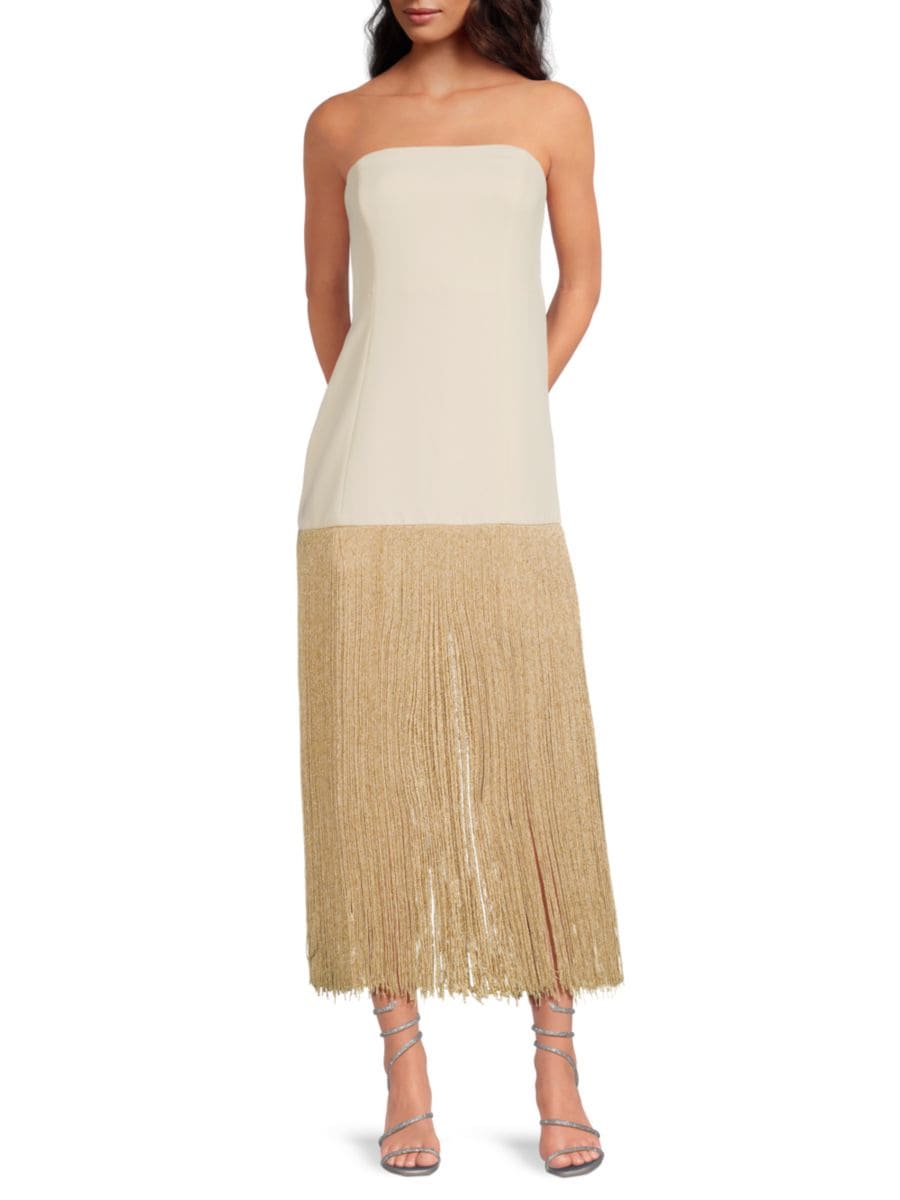 

Платье миди Zelda без бретелек с бахромой Tanya Taylor, кремовый