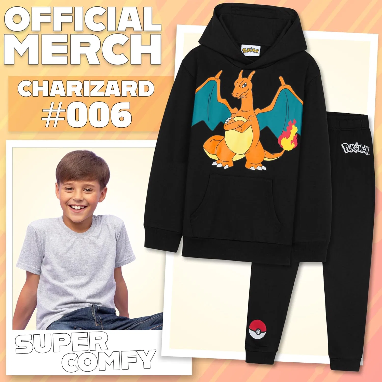 Детский спортивный костюм Pokemon Charizard, 2 предмета: худи и джоггеры, черный — фото 3