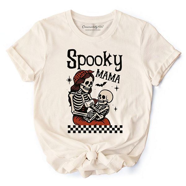 

Футболка Spooky mama skeleton halloween, momster в ретро-клетку с boo-вибрами Ornamentallyyou, Natural