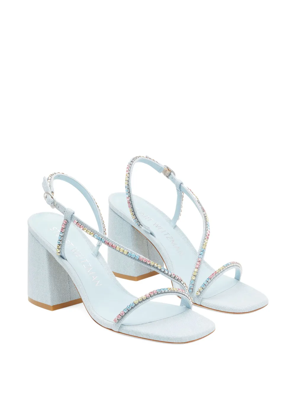 Босоножки Soiree с кристаллами и квадратным носком, каблук 85 мм Stuart Weitzman, синий — фото 2