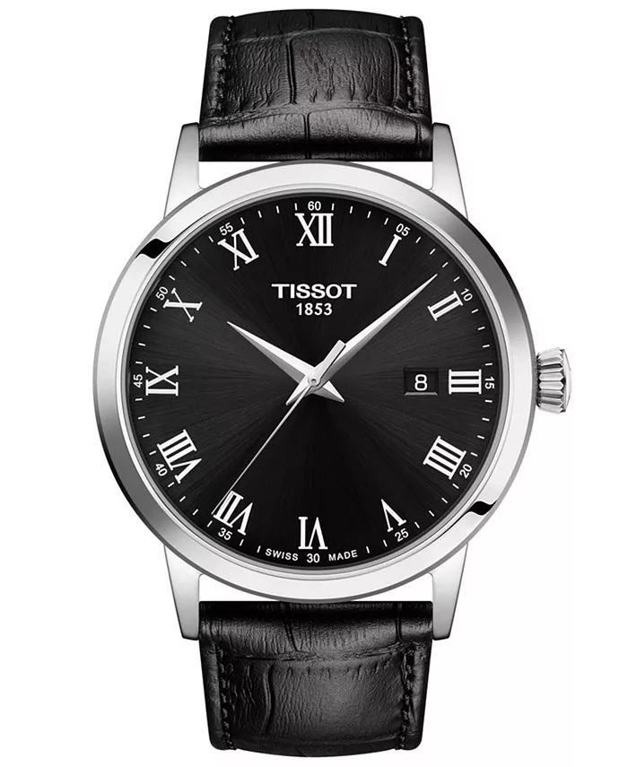 

Мужские часы Swiss Classic Dream с черным кожаным ремешком, 42 мм Tissot