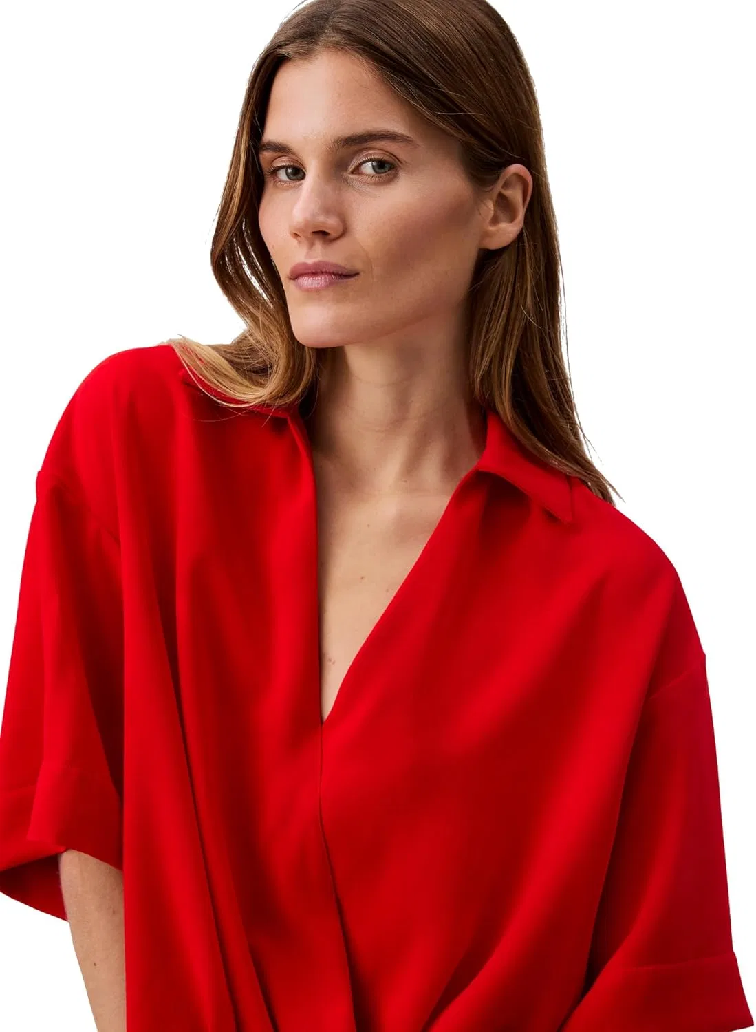 Блуза, крэп, Peasant Top, Calvin Klein, goji berry — фото 4
