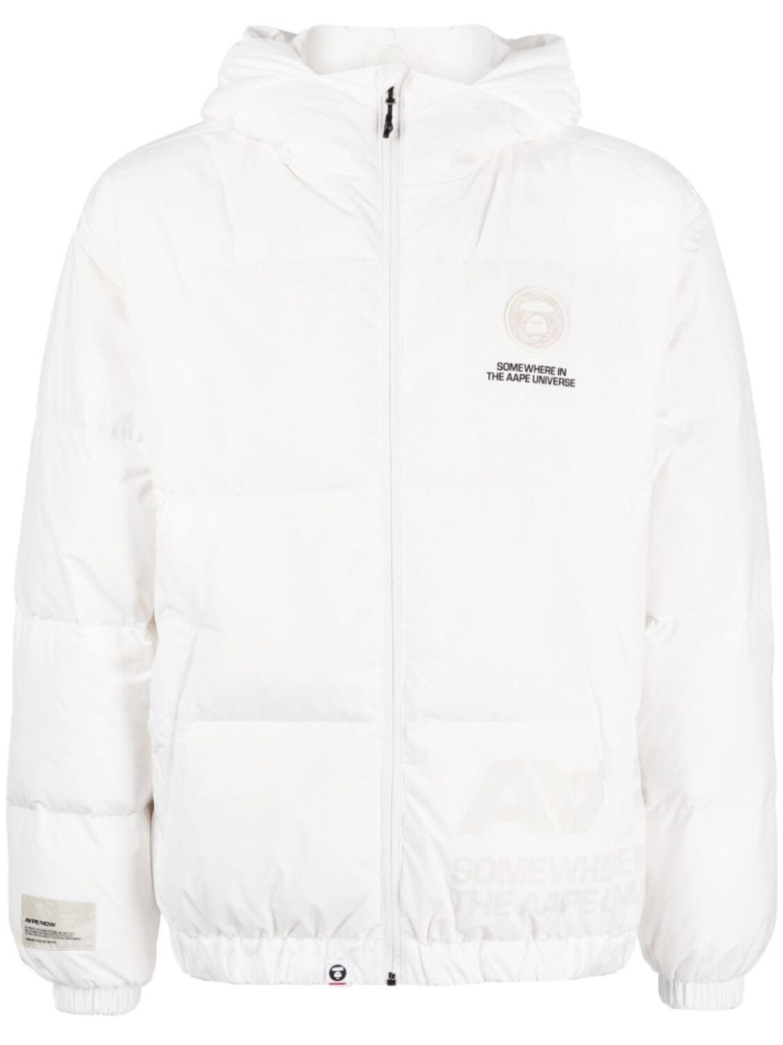 

Пуховик с капюшоном и слоганом AAPE BY *A BATHING APE, белый