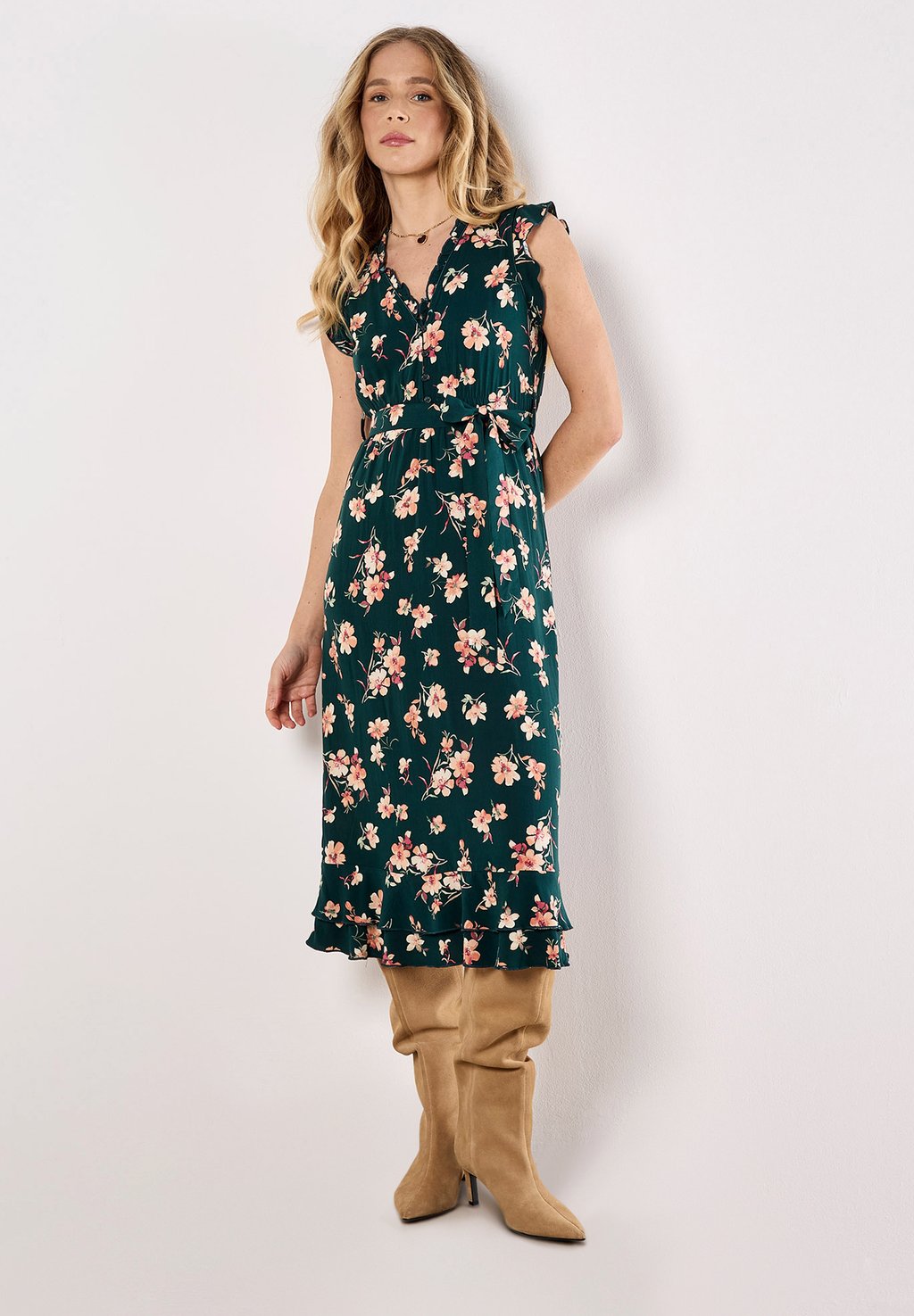 

Повседневное платье PAINTERLY FLORAL MIDI Apricot, зеленый