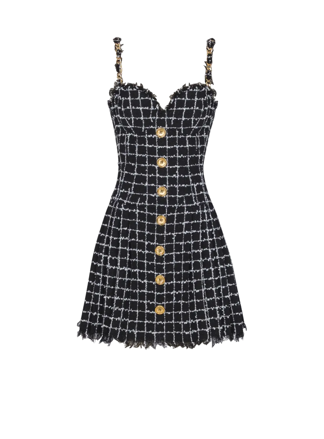 

Твидовое платье с цепочками на бретелях Balmain, черный