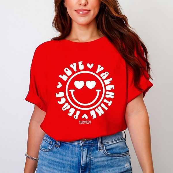 

Футболка SWSmiley peace love valentine smiley с принтом, женская, garment dyed Simply Sage Market, Red