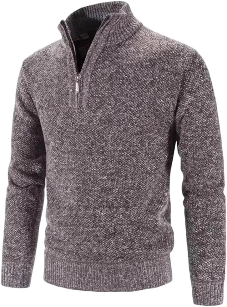 Мужской зимний толстый вязаный свитер Slim Fit с молнией и воротником стойкой