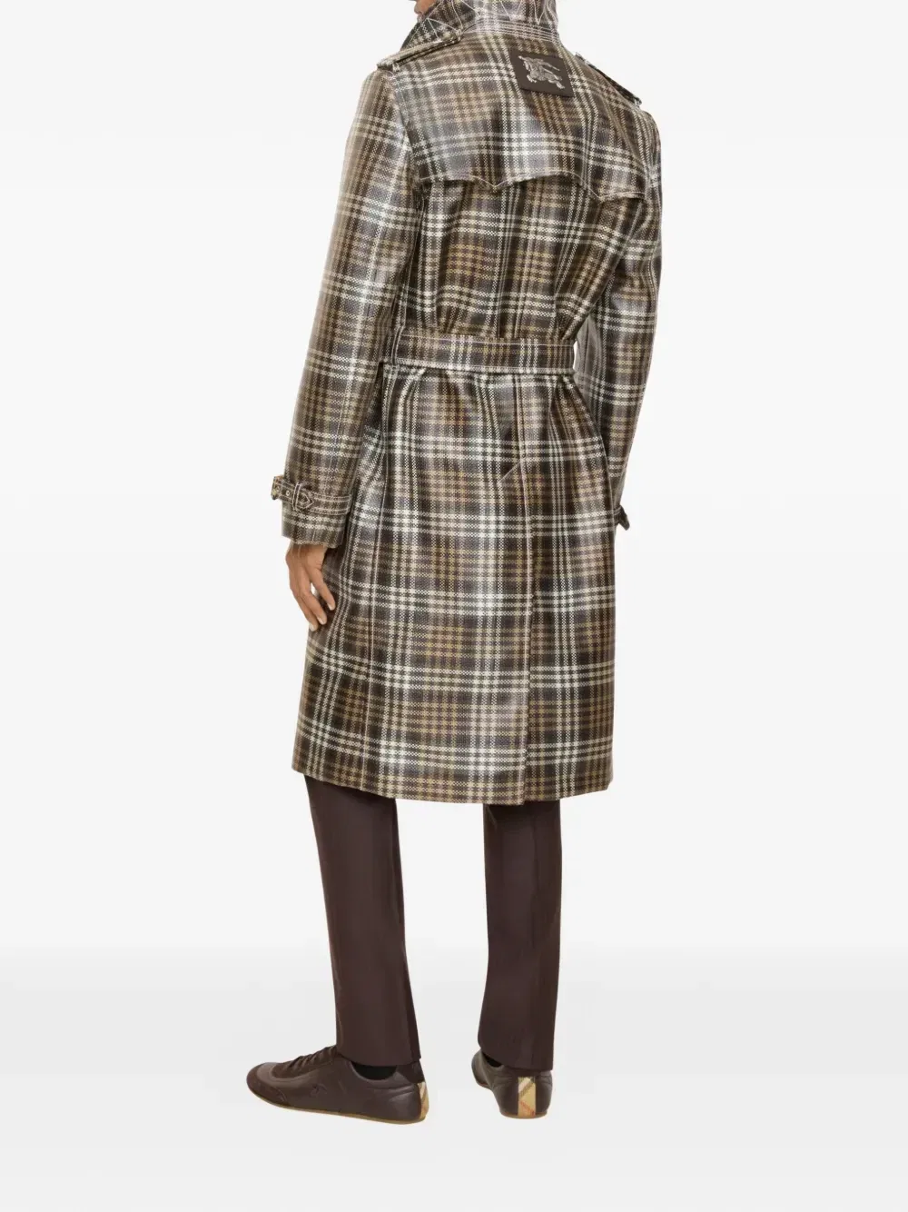 Тренч Burberry Длинный двубортный с клетчатым эффектом рафии, коричневый — фото 3