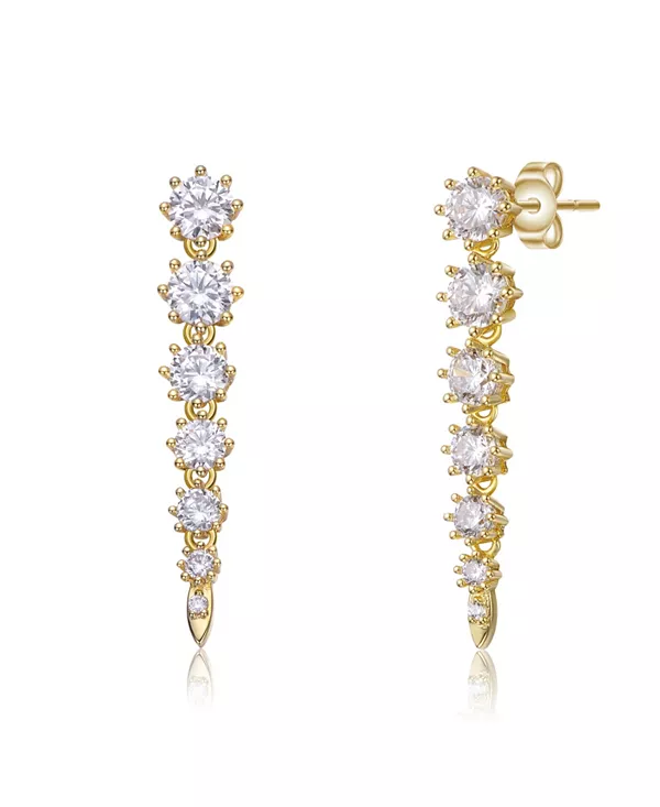 

Серьги-Сосульки из стерлингового серебра с линейными бахромой из кубического циркония, покрытые белым золотом или 14-каратным золотом Genevive, gold