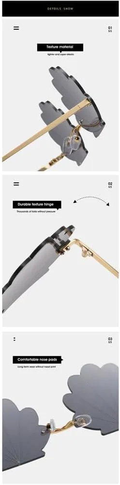 

Модные женские солнцезащитные очки без оправы в форме цветка, в стиле ретро, ​​с прозрачными линзами, имитирующими текстуру ракушки SKFGNX, Pink Yellow Green