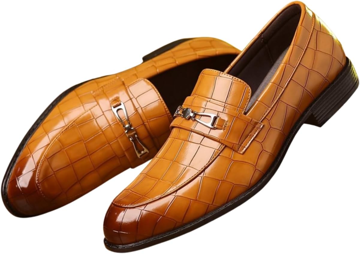 

Мужские лоферы Santimon с крокодиловым узором, без шнурков, с декоративной пряжкой для деловых встреч, свадеб, выпускных и офисных вечеринок, коричневый