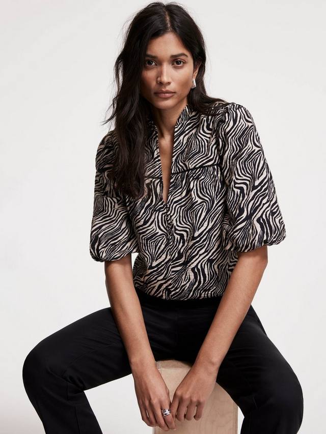 

Блузка с пышными рукавами в полоску зебры Mint Velvet, Black/Multi