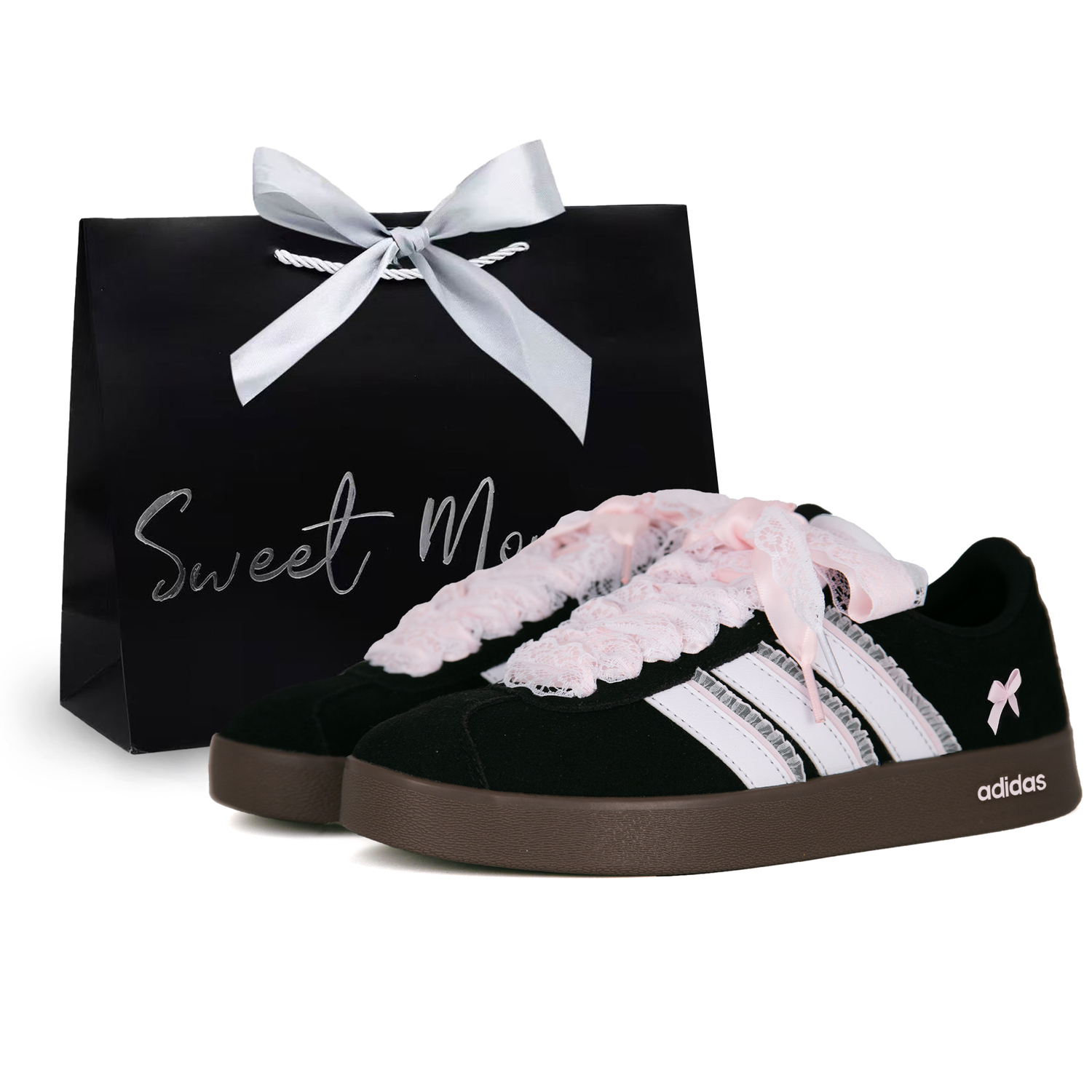 

Adidas Кроссовки VL COURT 20 Sweetheart Teacher, в коробке, износостойкие низкие, для скейтбординга, унисекс, черный с розовым