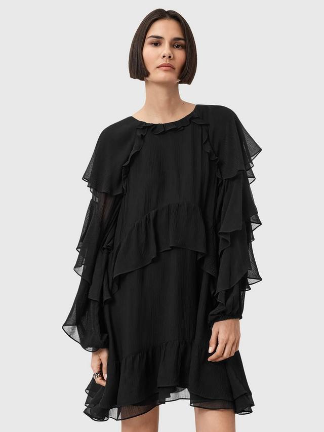 

Мини-платье Lissie с рюшами из смесового шелка AllSaints, Black