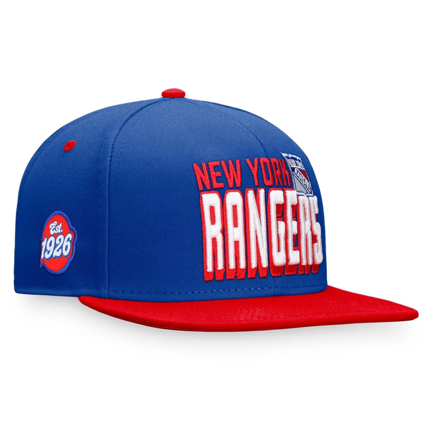 

Мужская двухцветная бейсболка Snapback в стиле ретро с фирменным логотипом Fanatics королевского/красного цвета New York Rangers Heritage