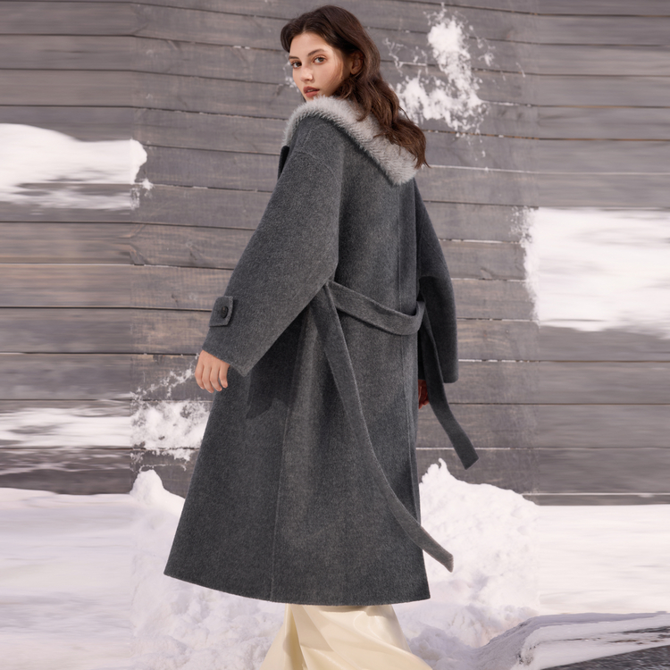 

ELLE Пальто женское Medium Gray Lapel Moderate Straight Fit