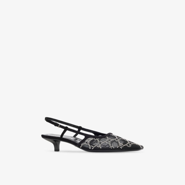 Туфли Gucci GG Crystal с открытой пяткой и принтом из логотипом, черный — фото 3