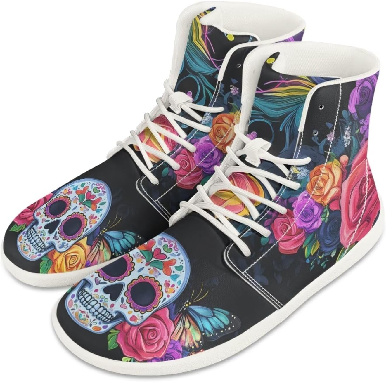 

Мужские минималистичные кроссовки Jeiento, обувь-босоножки с черепом, ботинки с широкой носочной частью, кроссовки для бега, легкие спортивные кроссовки, рабочая обувь для плоской стопы, Sugar Skull and Flowers