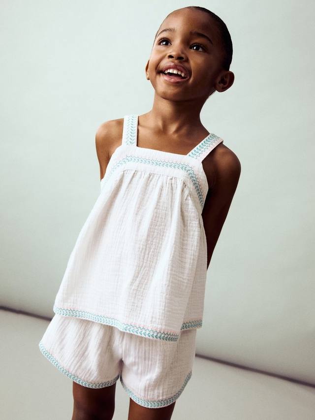 

Детская хлопковая блузка без рукавов с вышивкой Mango, White