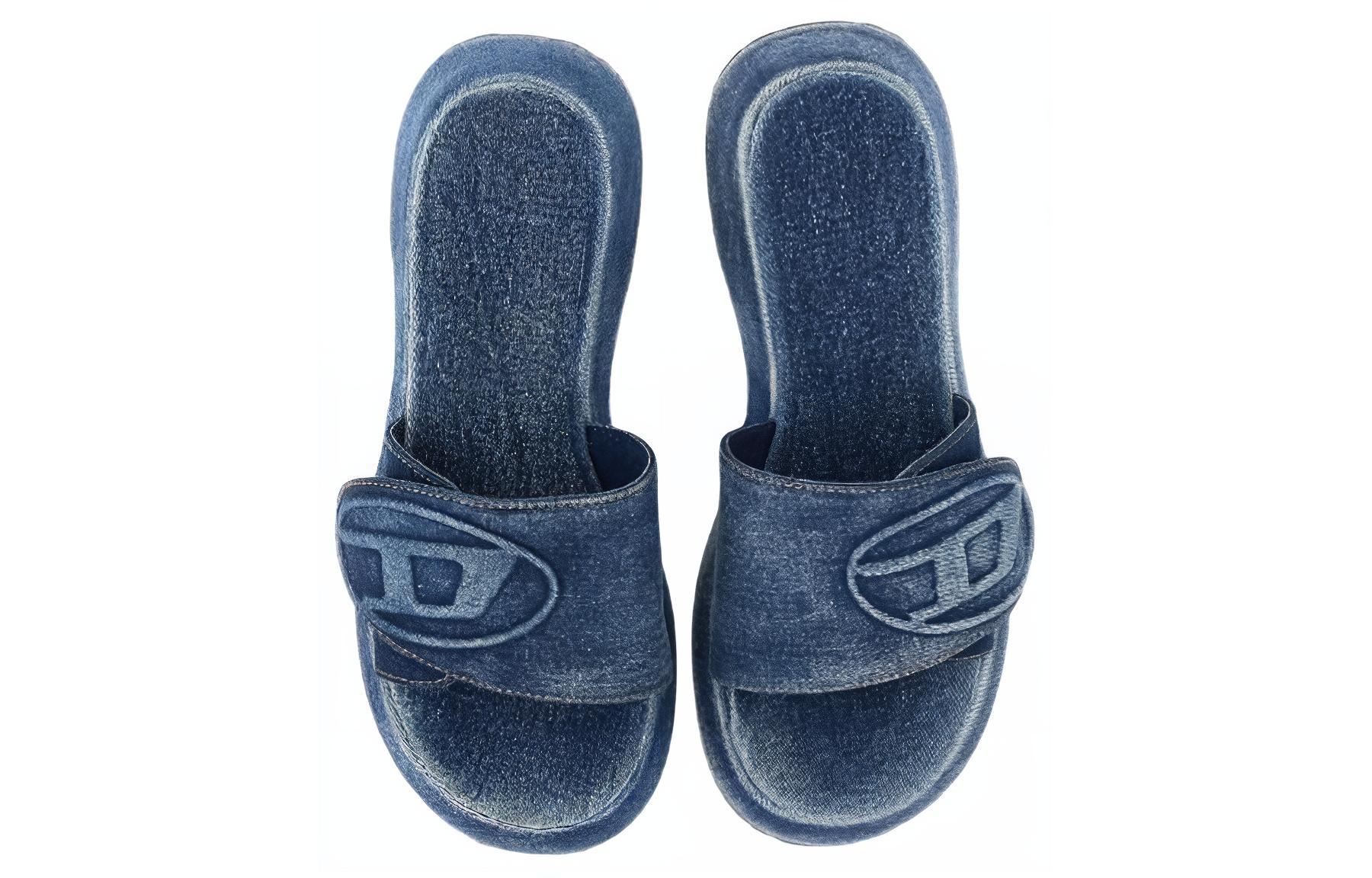 Женские джинсовые сандалии Diesel с вышитым логотипом Oval D Pf W, синие — фото 4