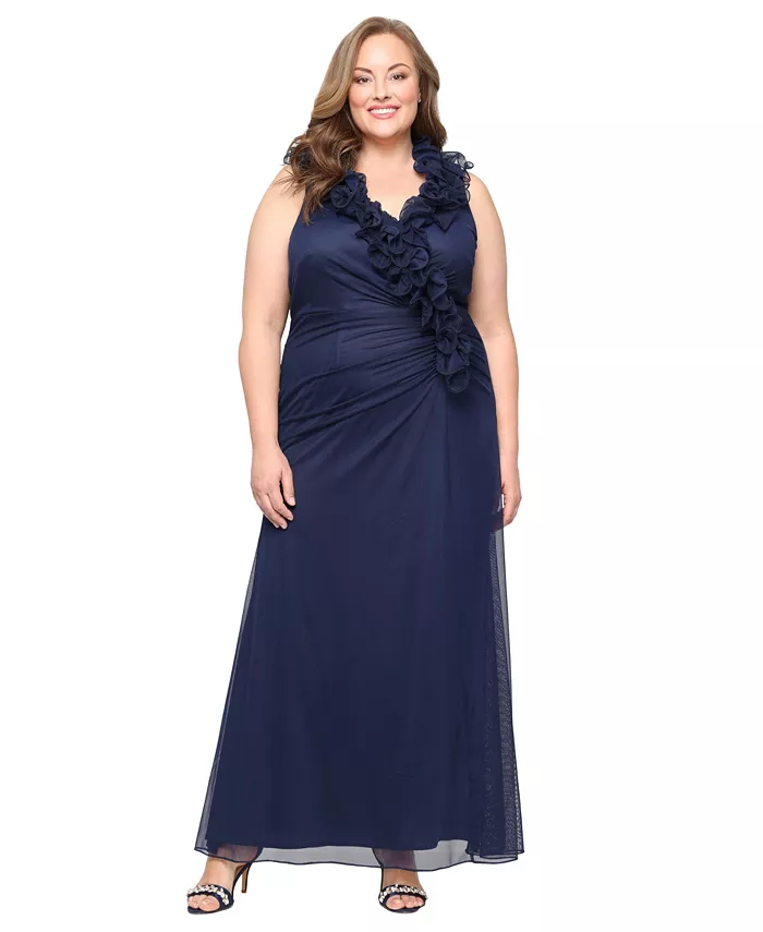 

Платье-трапеция с V-образным вырезом и сеткой больших размеров Alex Evenings