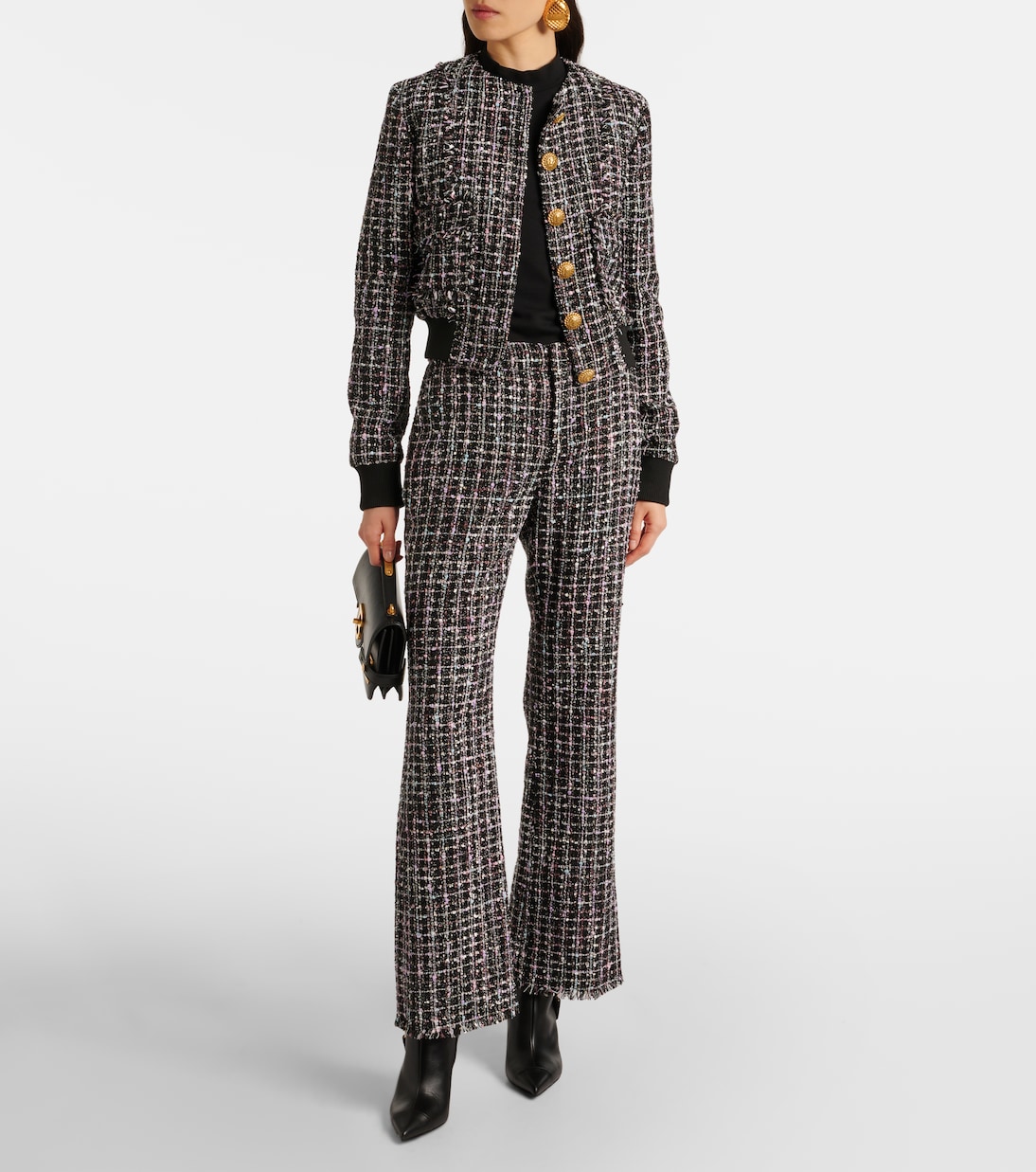 Куртка-бомбер из твида Balmain, Eah Noir/Multico — фото 2