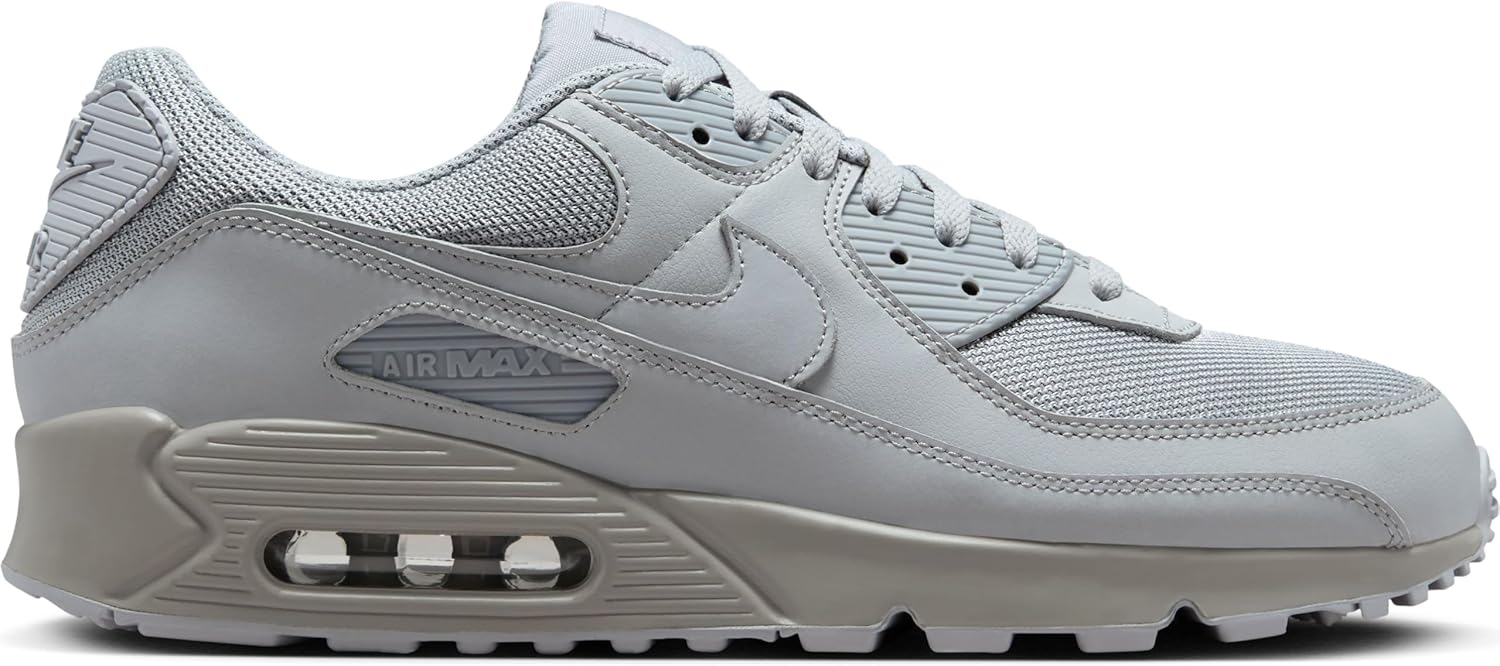 Мужские кроссовки Nike Air Max 90 из кожи с низким верхом, черный/серый — фото 4