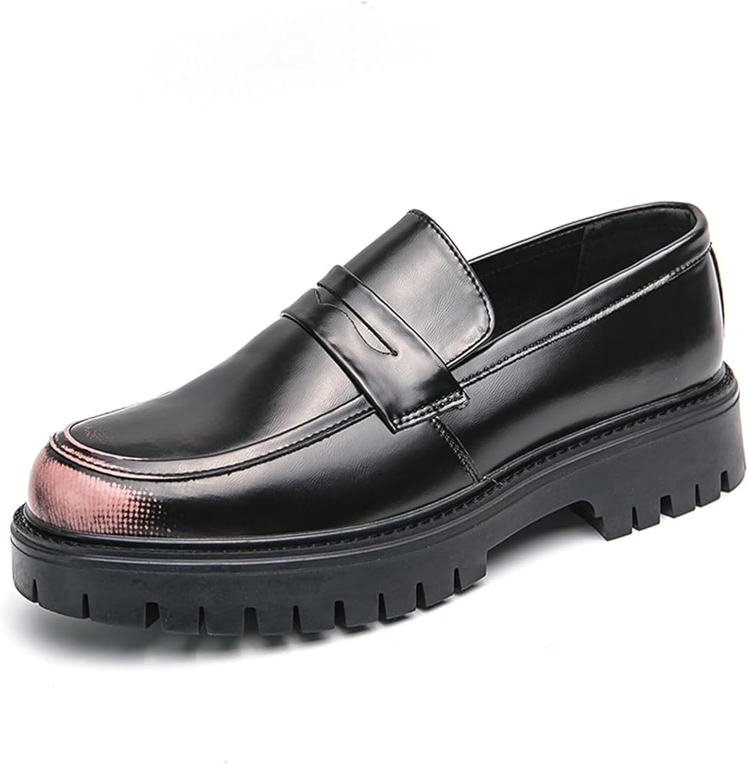 

Мужские кожаные лоферы на платформе без шнурков, удобные с круглым носком, массивным каблуком, деловые повседневные туфли с протекторной подошвой, толстой подошвой, для ходьбы Generic, розовый