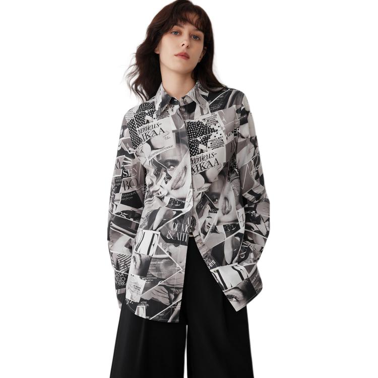 

ELLE Рубашка Women's Medium Gray Lapel Moderate