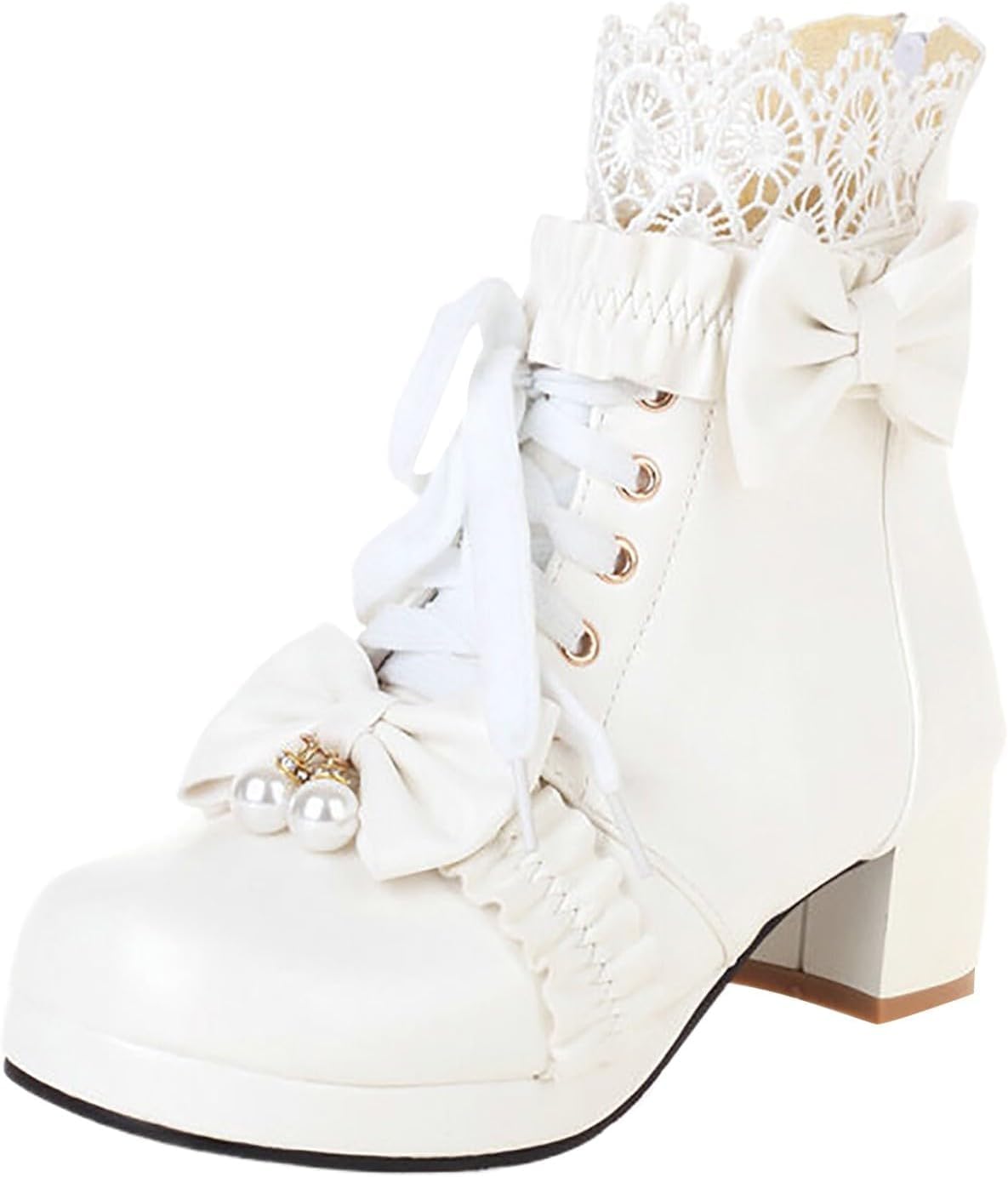 

Готические платформенные ботильоны на шнуровке с массивным высоким каблуком, с бантом, для косплея, с молнией, панк-обувь Generic, белый