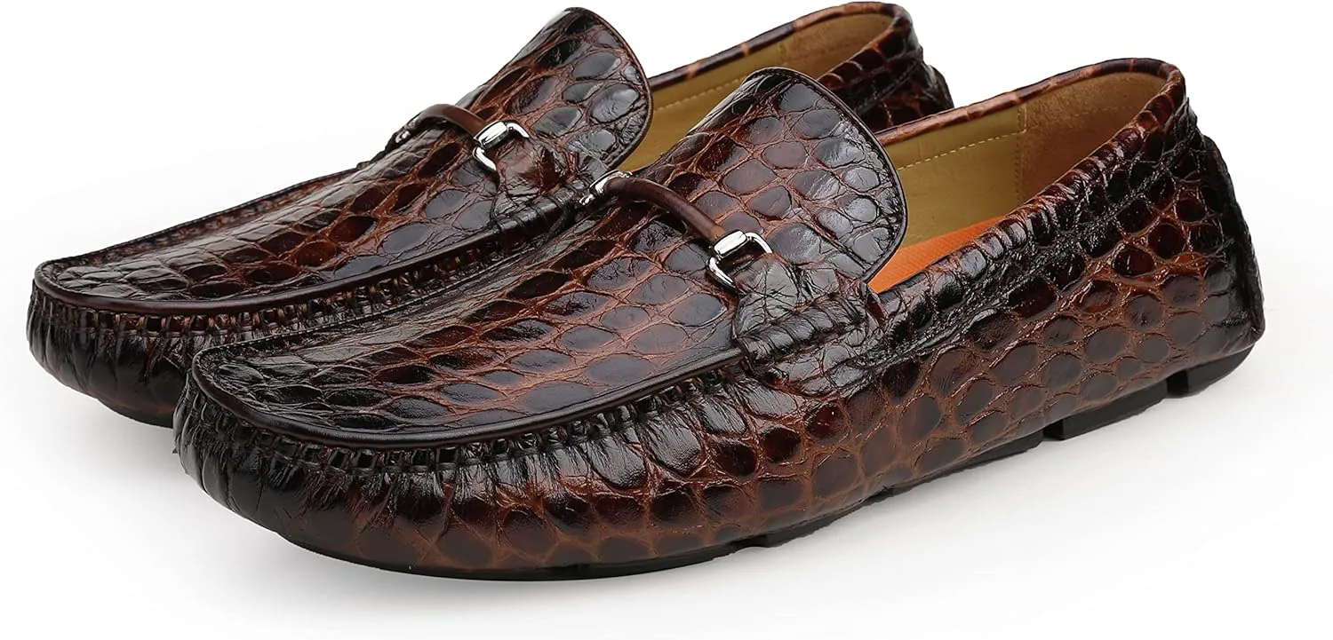 

Мужские кожаные мокасины для вождения с принтом под аллигатора, слипоны, пенни-лоаферы GOLDEN COXES FAMILY, коричневый