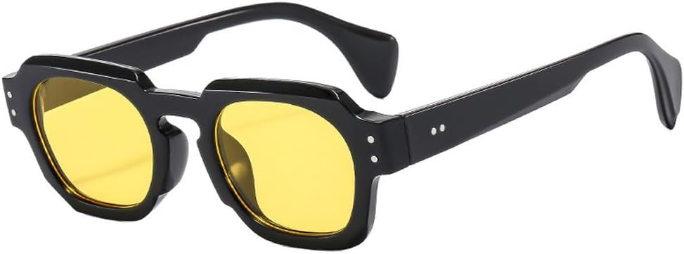 

Квадратные солнцезащитные очки для женщин, модные, с прозрачными линзами цвета океана, защита от ультрафиолета UV400, винтажные, мужские, с заклепками, в стиле панк WNCKSQ, Black Yellow