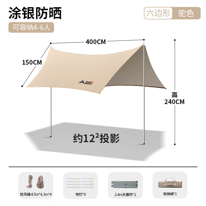 

BSWolf виниловый навес, палатка для кемпинга, пикника, защита от солнца, непромокаемый шестиугольный уличный солнцезащитный козырек 5*3 метра, окрашенный в серебристый цвет хаки