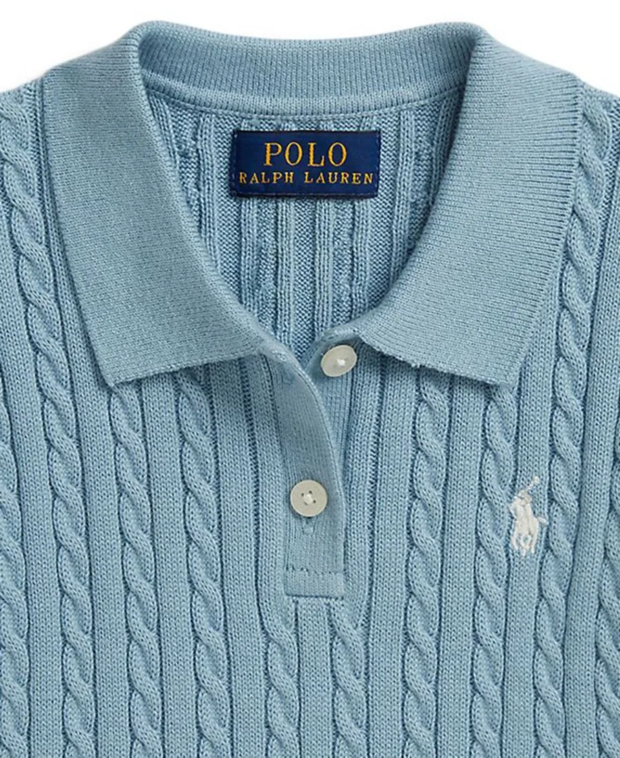 Детский мини-свитер-поло с косами, размеры 2T-6X Polo Ralph Lauren, синий — фото 3
