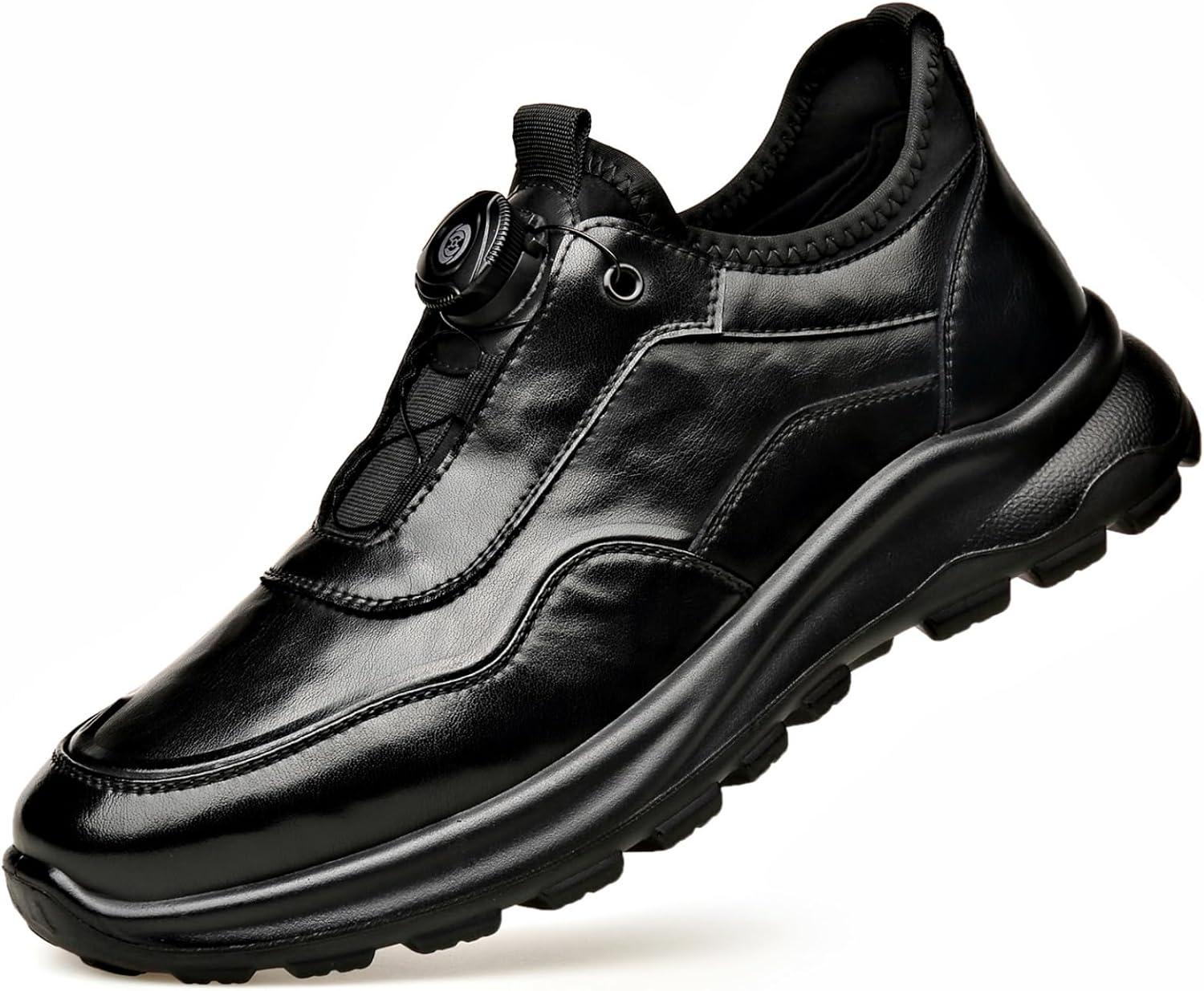 

Мужские кожаные повседневные кроссовки с вращающейся пряжкой, легкие и комфортные, нескользящие кроссовки для прогулок на открытом воздухе для повседневной носки Aokisx, черный