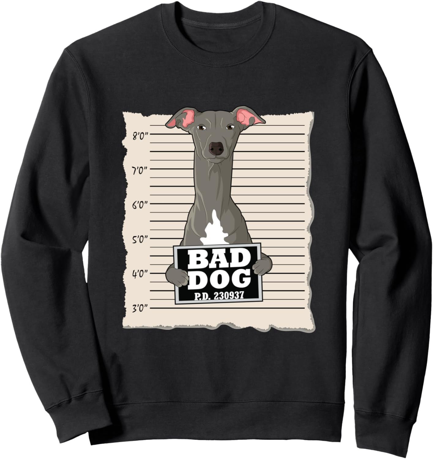 

Фотография итальянской борзой, толстовка с надписью «Виновная собака» Bad Dog Mug Shot Italian Greyhound, черный