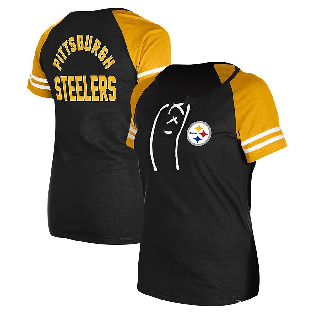 

Женская черная футболка реглан на шнуровке New Era Pittsburgh Steelers, цвет Stl Black