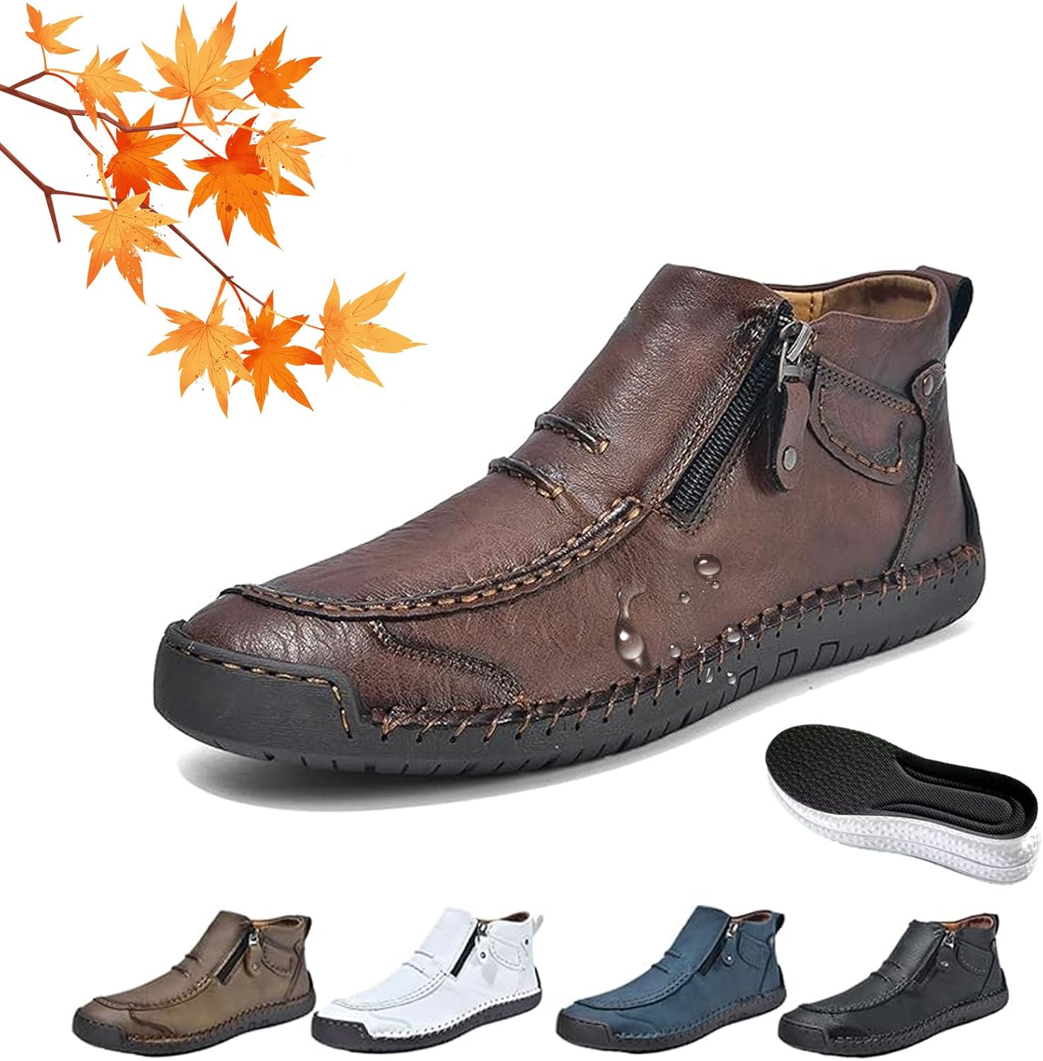 

Мужские ортопедические кожаные сапоги без шнурков, мужские кожаные ботинки ручной работы с широкой носочной частью, удобные плоские водонепроницаемые нескользящие дышащие ортопедические обувь Wxdstw, темно-коричневый