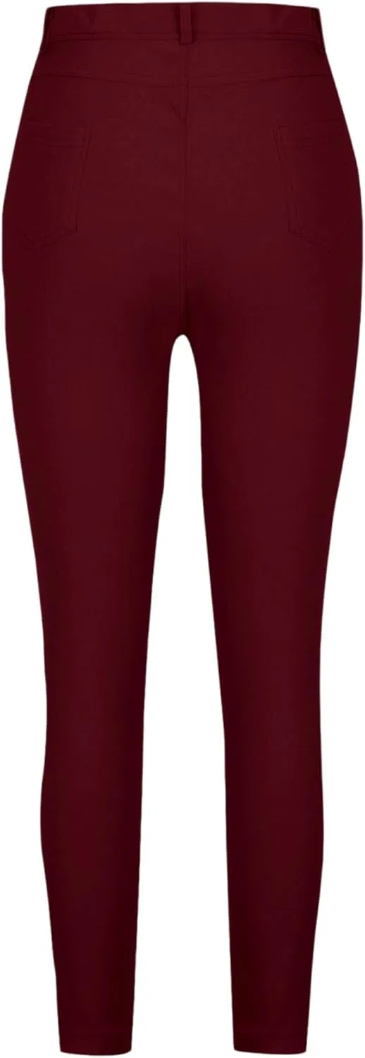 Джинсы, Высокая талия, Women's High Waist Stretch Skinny Jeans, Бордовый — фото 3