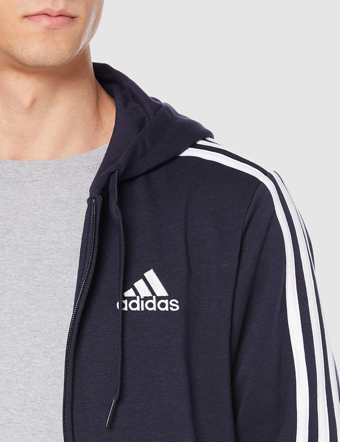 Мужская толстовка Adidas Essentials с тремя полосками на молнии, белый — фото 3